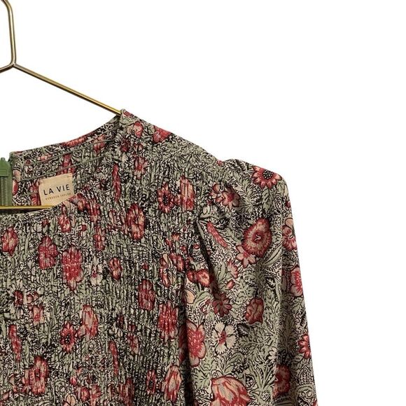 La Vie Rebecca Taylor Camila Crepe Smocked Floral Tiered Long Sleeve Dress XS - Picture 4 of 8